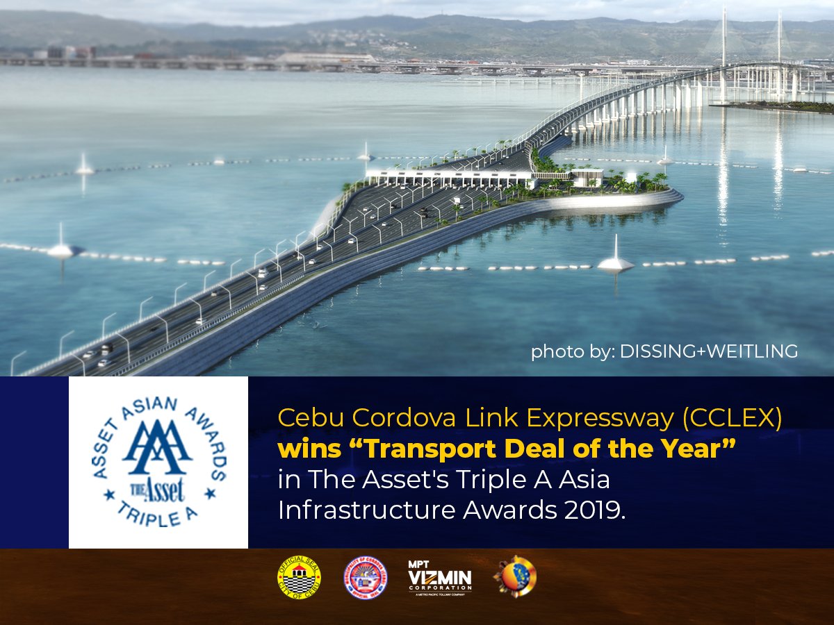 PPP_Ph's tweet photo. #PhPPPproject Local Governments of Cebu City and Municipality of Cordova's Cebu-Cordova Link Expressway (CCLEX) bags "Transport Deal of the Year" in The Asset's Triple Asia Infrastructure Awards 2019, an award-giving Hong Kong-based financial publication. https://t.co/kUwoTtlsWX