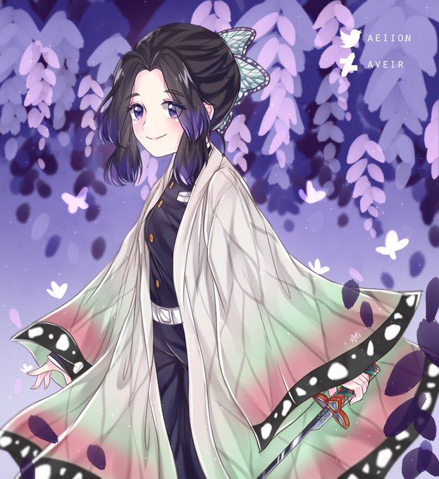 Aei 💫さんがTwitterに投稿した胡蝶しのぶ(鬼滅の刃)のイラスト。