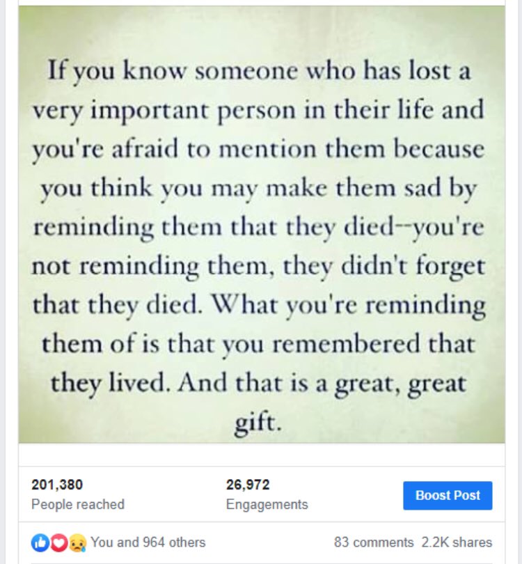 This quote has reached over 200,000! Our #NationalGriefAwarenessWeek at Christmas aims to raise public awareness that by talking about the person who has died makes us happy &amp; shows us you have not forgotten them. PLEASE keep talking, keep saying their name. #OpenUpToGrief thanku