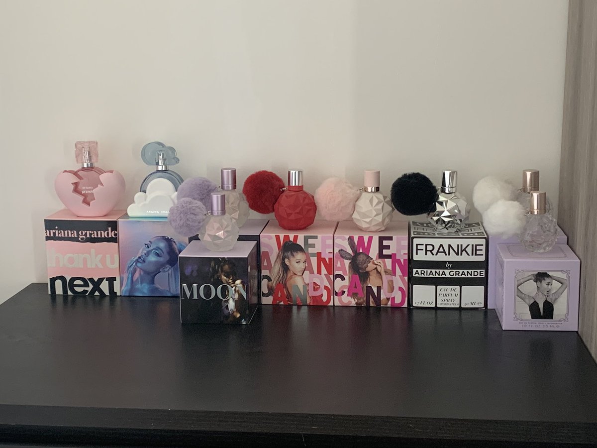 CindyVdN's tweet photo. Welcome to the family #ThankUNext fragrance. I love all of them @ArianaGrande 💕 https://t.co/MoQVES7r9z