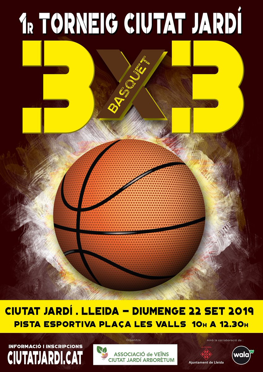 CiutatJardiArb's tweet photo. 🏀𝟏𝐞𝐫 𝐓𝐨𝐫𝐧𝐞𝐢𝐠 𝐂𝐢𝐮𝐭𝐚𝐭 𝐉𝐚𝐫𝐝𝐢́ 𝐝𝐞 𝐁𝐚̀𝐬𝐪𝐮𝐞𝐭 𝟑𝐱𝟑

📍Pista Esportiva plaça les Valls - Ciutat Jardí - Lleida
📅Diumenge 22/S de 10.00 a 12.30h.
📝Reglament i inscripcions a https://t.co/gVpzE0SKdb

#FestaMajorCiutatJardí #VinealaFesta #FemBarri https://t.co/Q6Ed0Ap9if