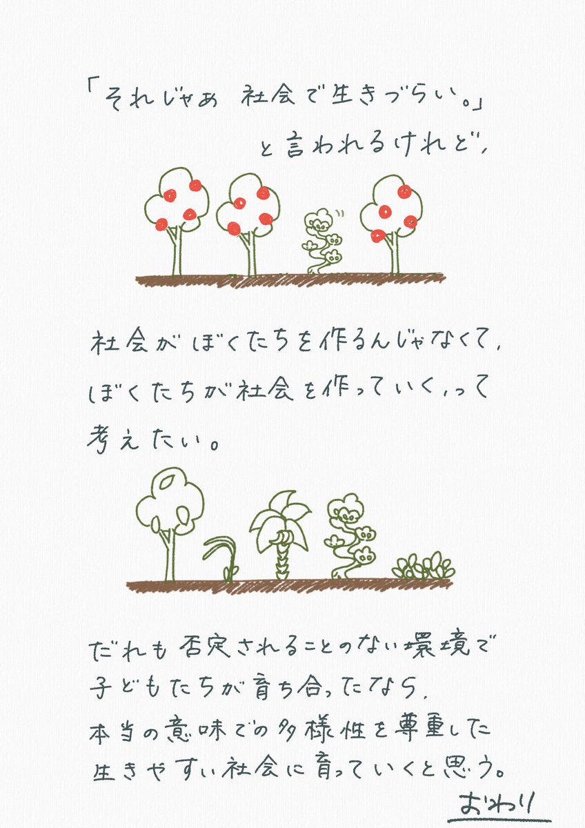 これからの教育・保育について。

主体性、多様性、包括性に重きをおく時に気をつけたい視点を整理してみました。「手を加えない」がキーワードになってくる気がします。

かなり抽象的な表現なので、あくまでも捉え方、視点として見てもらえたら幸いです。 