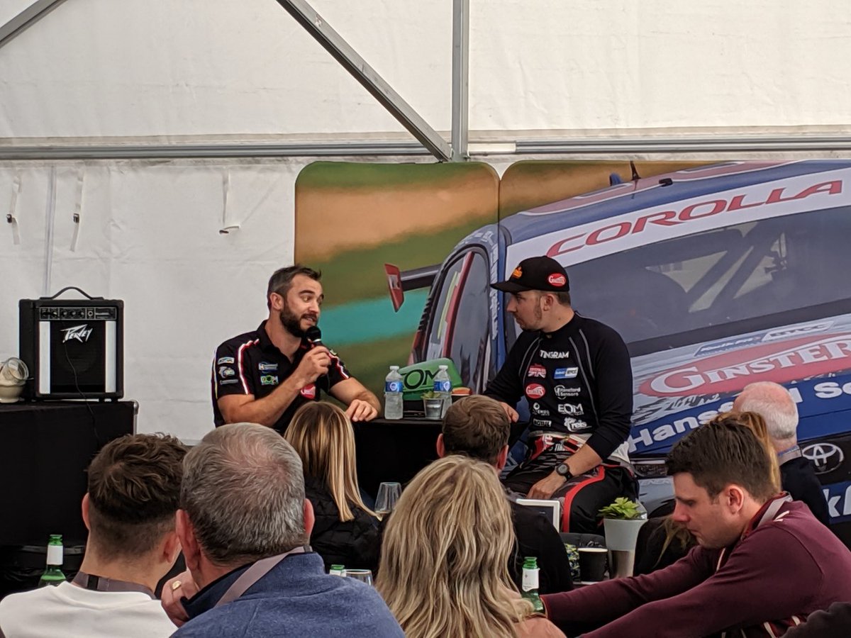 MR04DRS's tweet photo. Listening to @Tomingram80 and @RobertoAustini doing a Q&amp;A in the @SpeedworksMS awning explaining the changes they made to the car today to make it behave better over the bumps. https://t.co/pZmvIzVHKu