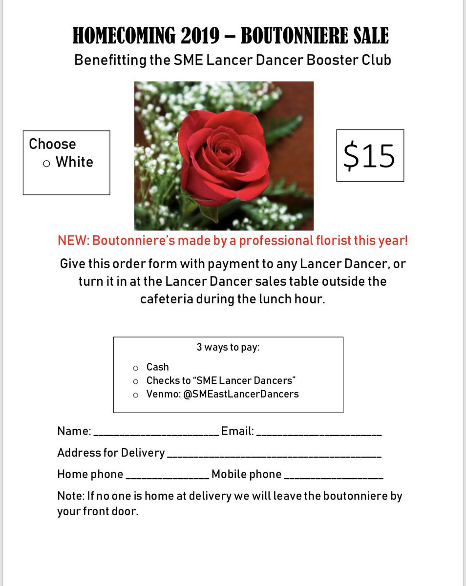 don’t forget to grab a homecoming boutonniere form from a lancer dancer! ❤️