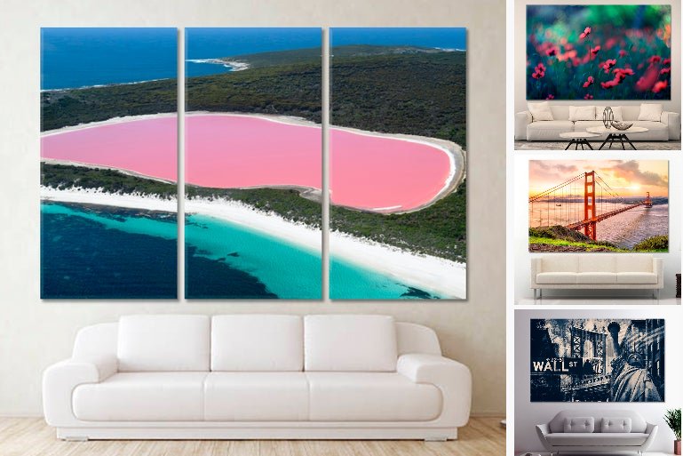 artwog on Twitter "Pink Lake Canvas Print, Pink Artwork, Pink Wall 