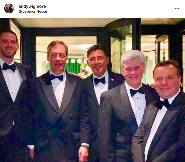 carolecadwalla's tweet photo. Introducing...The Bad Boys of Bullshit.

Farage &amp; Banks with governor of Mississippi who is helping them raise money in US for new finance vehicle - World4Brexit. Bannon is advising. Because: of course. https://t.co/E0mG56qc4C