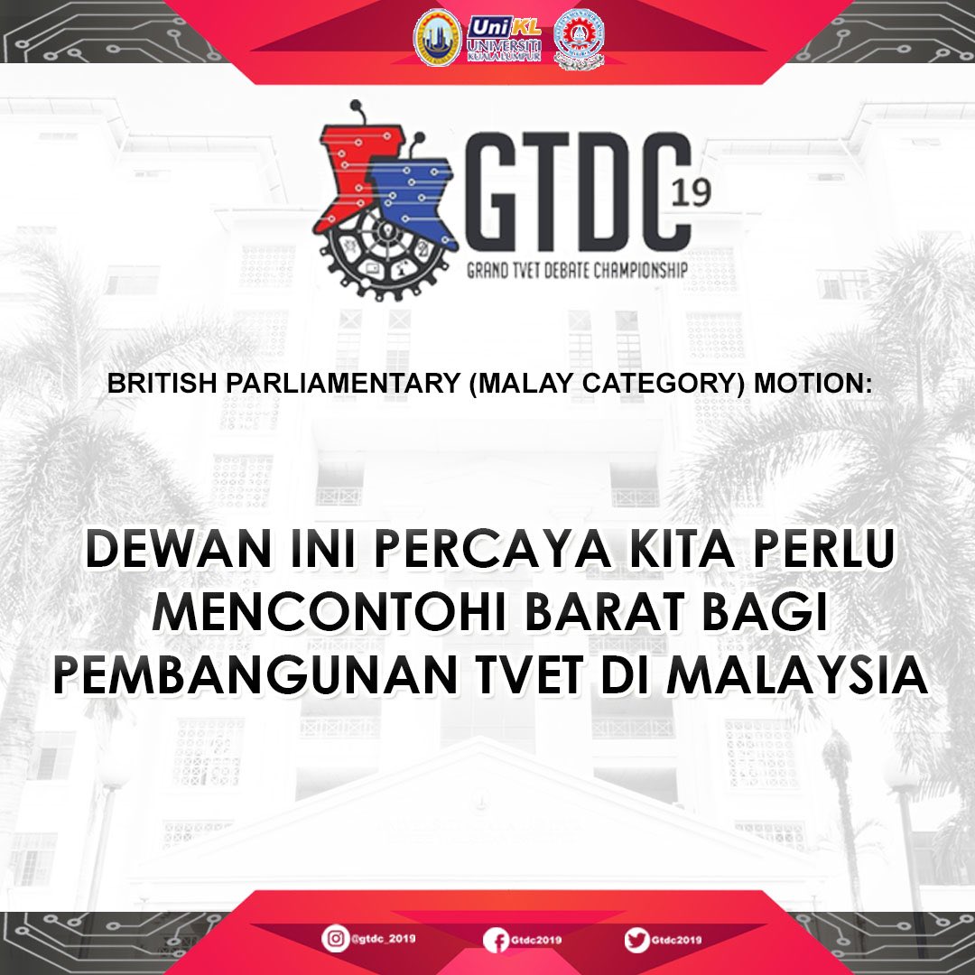 gtdc2019's tweet photo. 🎙⚙🎙GTDC2019⚙🎙⚙

MOTION FINAL
BRITISH PARLIAMENTARY MALAY CATEGORY

#GTDC19
#GTDC2019
#GRANDTVETDEBATECHAMPIONSHIP 
#DEBATE https://t.co/A9gv4WeHxb