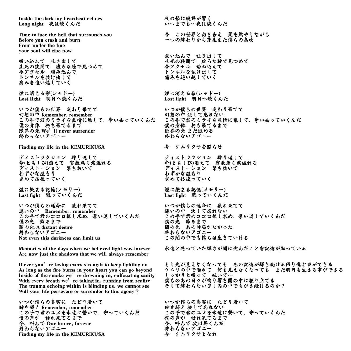 ジャンゴ Kemurikusaの歌詞の英語部分を翻訳しました 本編との兼ね合い重視の翻訳なので英文法的にどうなのかってのはあまり気にしないでください ケムリクサ ナノ