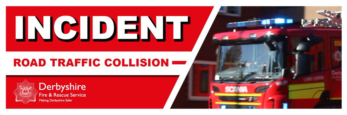 DerbyshireFRS's tweet photo. 13:18 #NottsRoad_Red &amp; #AscotDrive_Red were mobilised to a 2 vehicle RTC on Meerbrook Close, Oakwood. On scene one male was trapped in a hatchback car, crews are currently extricating the casualty. Road has been closed. @DerbysPolice in attendance. #DriveToArrive #NotJustFires https://t.co/KWMLaGUwJt