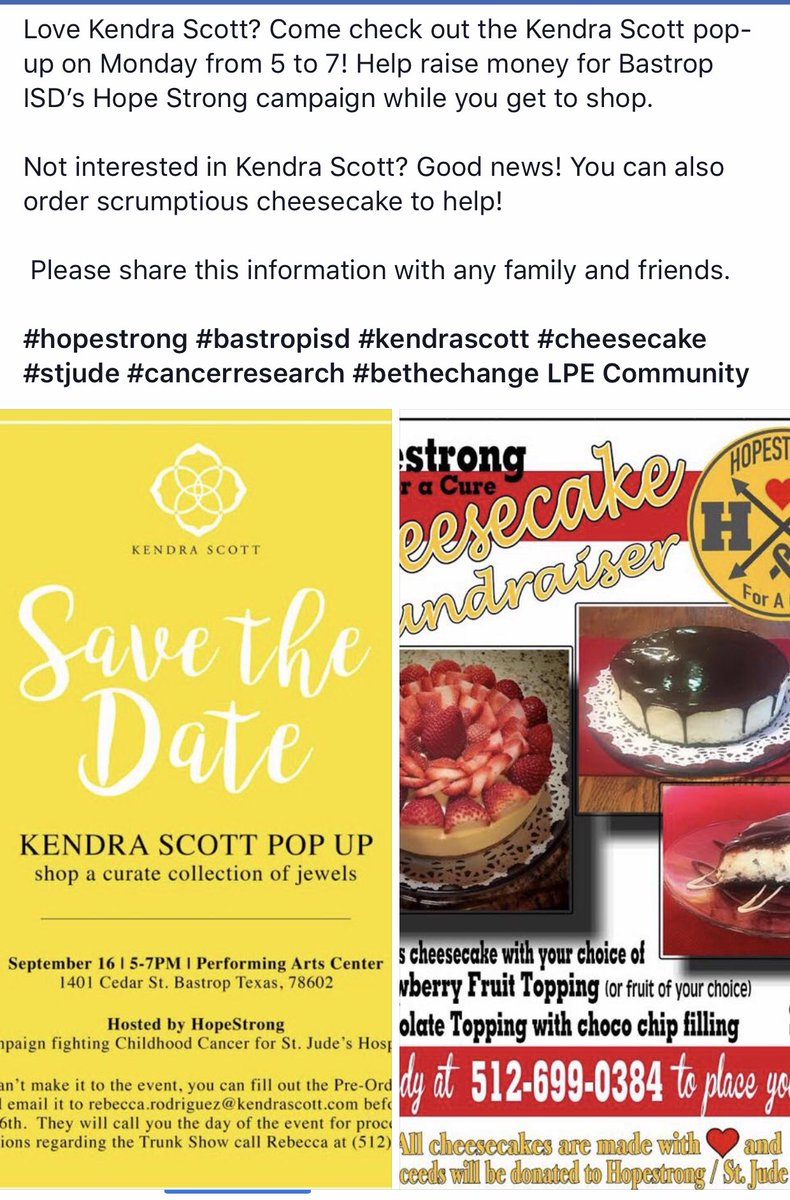 Come support BISD Hope Strong Champaign. <a href="/BastropISD/">Bastrop ISD</a>