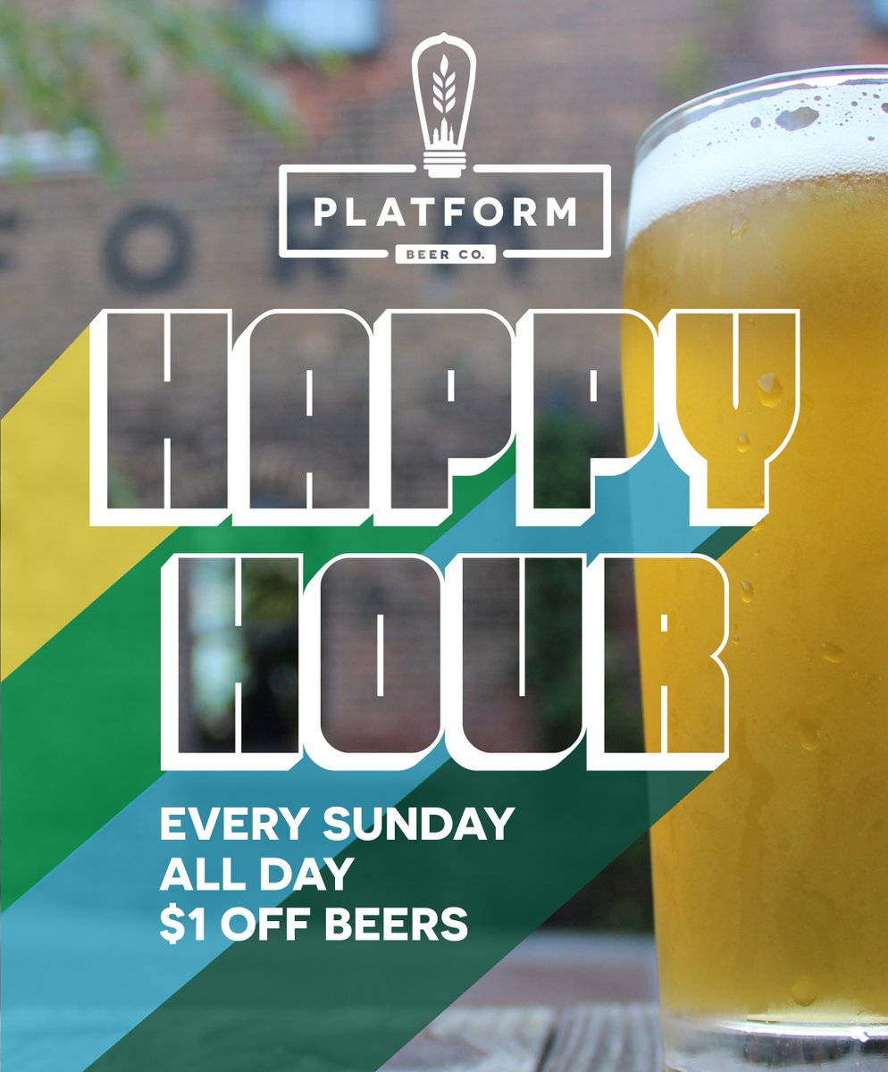 PlatformBeerco's tweet photo. Our #SundayFunday Happy Hour is all you need. $1 off beers, all day, every Sunday. Brunch is always served too.
#platformbeerhere #sundayfunday https://t.co/TgHTVhdrKc