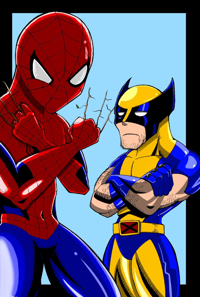 丸池狐平 スパイディとウルヴァリン Marvel Spiderman Wolverine イラスト好きな人と繋がりたい マーベル スパイダーマン ウルヴァリン