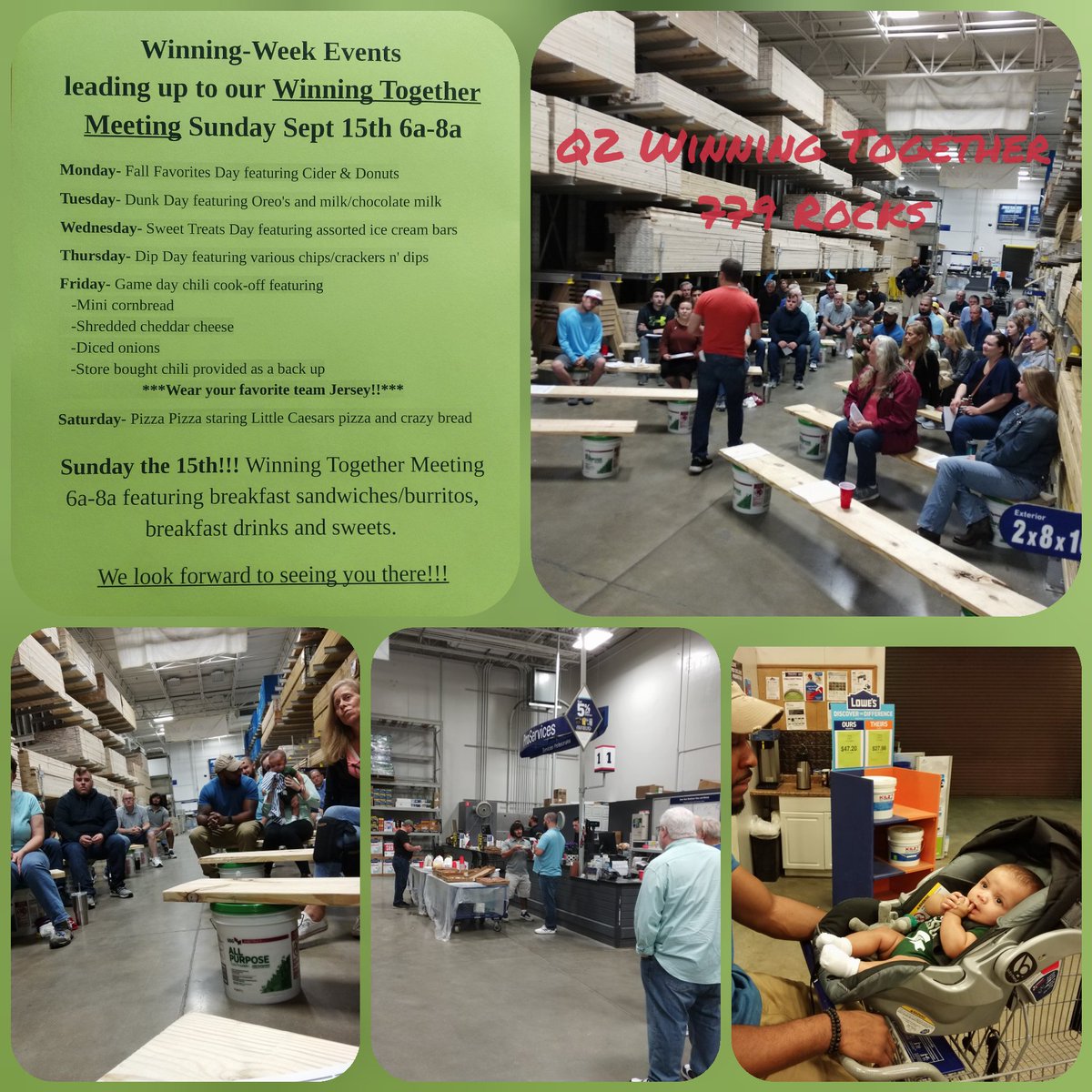 MeganTheLeader's tweet photo. Q2 at Howell MI experienced an 8% increase in volume paired with 8% underleveraged in payroll, and we live #orangecrush everyday! This week WE CELEBRATED #winningtogether each day!!! Even our Lowe's baby TJ was in attendance getting excited for Q3 this morning❣️ @lowes @soldrboy1 https://t.co/laNwKjhFxc