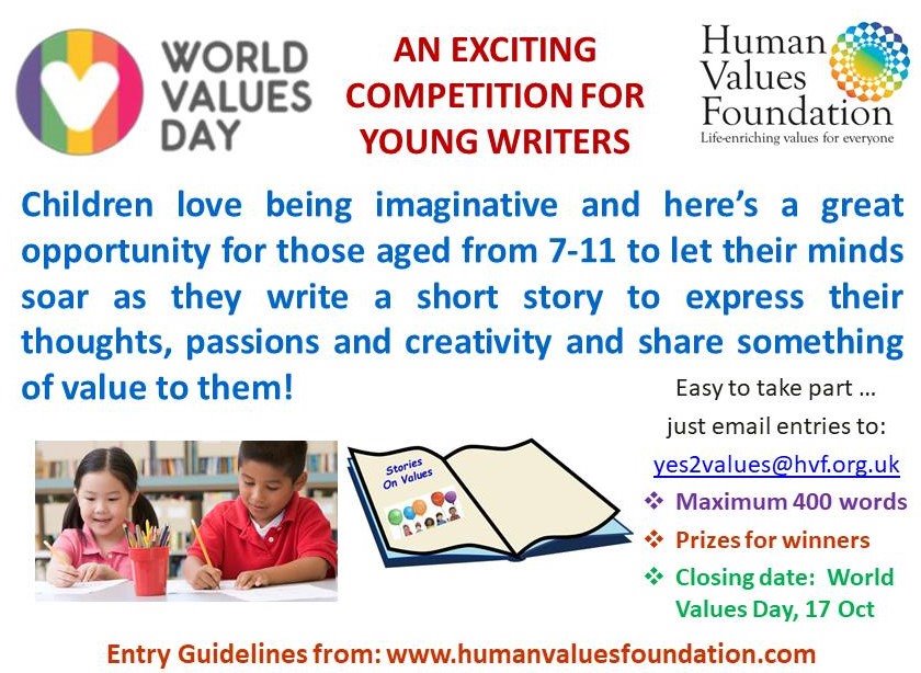 HVF_Values's tweet photo. #StoriesOnValues COMPETITION for #children aged 7-11. Do send in #stories from your #school.
* Prizes for winners.
* It's very easy to enter - see https://t.co/FLrPtEwlPS.
* Closing date 17 October #ValuesDay
#SLTchat #inspiringyoungminds #friendship #value #vbezone #choices #KS2 https://t.co/csIzkuC5iL