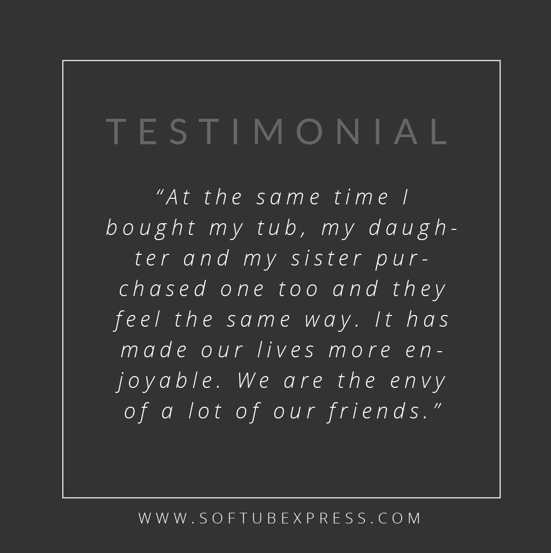 SoftubExpress's tweet photo. Owners love their Softubs! #SoftubExpress #softub #hottubtime #hotubfun #americanspa #portablehottub #hottubbing #giftideas https://t.co/zhXK9AxpRg