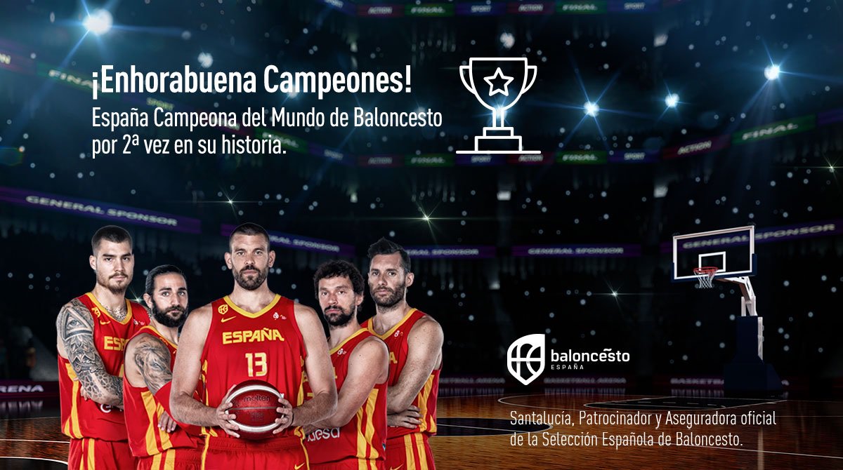 santalucia_seg's tweet photo. Lo hemos vuelto a conseguir, ¡Campeones del Mundo! Enhorabuena a la @baloncestoesp por esta gran victoria, #LaFamilia vuelve con la Copa a casa 🏆 #SomosEquipo #Segurosdelavictoria https://t.co/RFE0sAKCwc