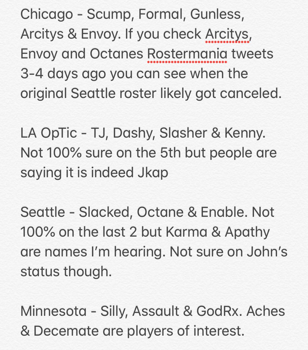 intelCDL's tweet photo. ⚠️ ROSTERMANIA RUMOUR UPDATE:

Huge changes over the past few days that I missed until now. I have no idea what’s locked in and what’s not, so things could always change like the Seattle/LA roster has. This is what I’m being told has happened recently: https://t.co/s72Ll5aZQ1