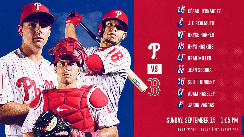 Phillies's tweet photo. Sunday vs. the Sox. #RingTheBell 

📺: @NBCSPhilly
📻: @1210WPHT 
💻📱: https://t.co/nGJbWsoOXA or https://t.co/vgbMhIMsON https://t.co/WDrJAALMgs