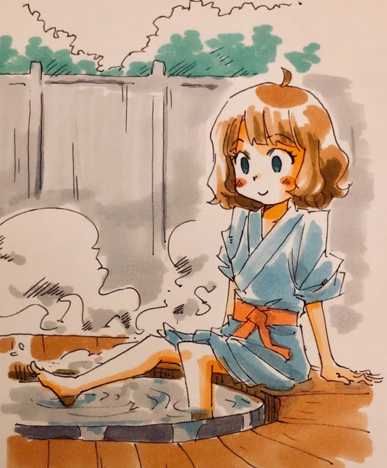 今日の桃子ちゃんセンパイ。のラクガキ。足湯センパイ。 