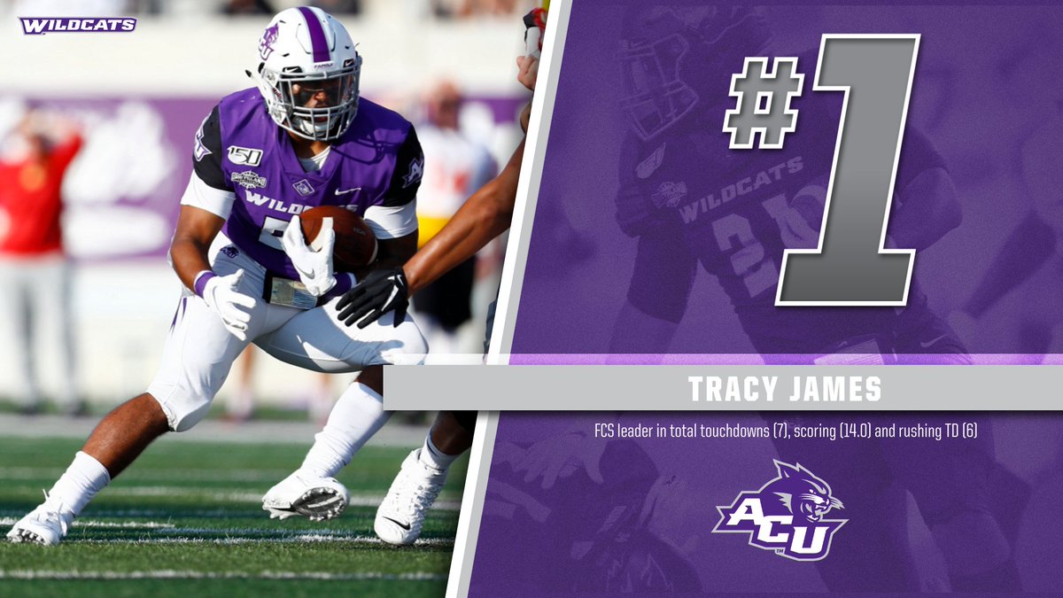 Senior RB <a href="/TracyJames_/">Tracy James</a> begins week four as the FCS leader in three categories, including total touchdowns (7). He scored two rushing TD last night vs. #14 Central Arkansas.

The Wildcats play host to McNeese this Saturday. 
Get you tickets at ACUSports.com/Tickets.