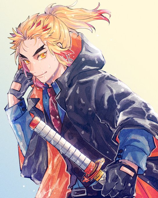 UoFoさんがTwitterに投稿した煉獄杏寿郎(鬼滅の刃)のイラスト。