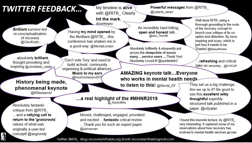 RITB_'s tweet image. A huge thank you to everyone for comments on our keynote.

And to all the survivors whose voices have contributed to this critique over the years, thank you. We hope the term neorecovery will help professionals involved in your care understand. And we hope we have done you proud.