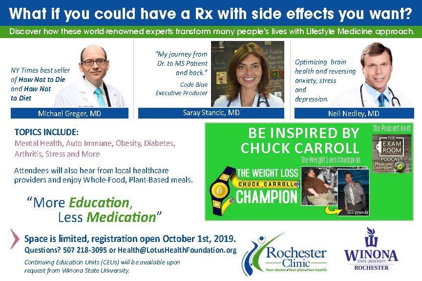 LotusHealthFou1's tweet photo. Did you know that Dr. Greger from #nutritionfacts is coming to Rochester? Stop by B9/10 at #tcvegfest to learn more. #lifestylemedicine #rochestermn #rochmn #wfpb https://t.co/A06JQebuxU