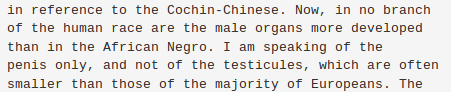 To be sure there’s plenty of passages in which our intrepid hero describes the superior dimensions of the black member. . . 72/100