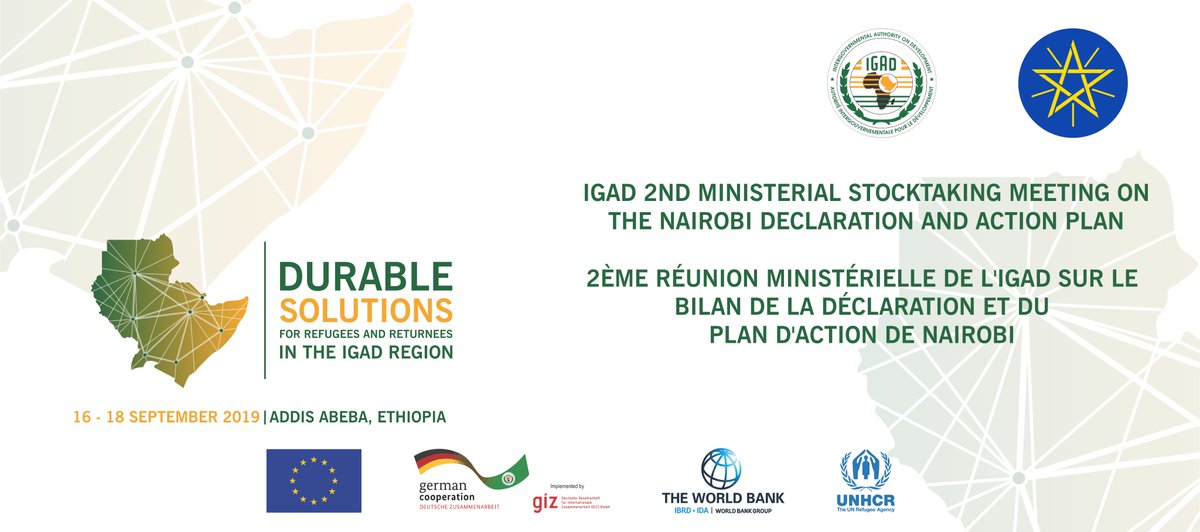 From tomorrow 16th to 18th Sept 2019, IGAD is hosting the 2nd Inter-Ministerial and Technical Experts Meeting in Addis Ababa, Ethiopia - stayed tuned for progress updates #DurableSolutions #WithRefugees #Returnees 
@igadsecretariat @RefugeesAfrica @giz_gmbh @EUtoAU @IGADMigration