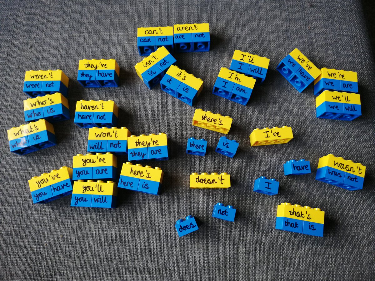 I can't take credit for this idea as I've seen other people use it before, but I'm looking forward to trying out my new Lego contraction builders this week! The only problem is that I didn't have enough to cover all ry contractions I wanted to...#spag #grammar #edutwitter