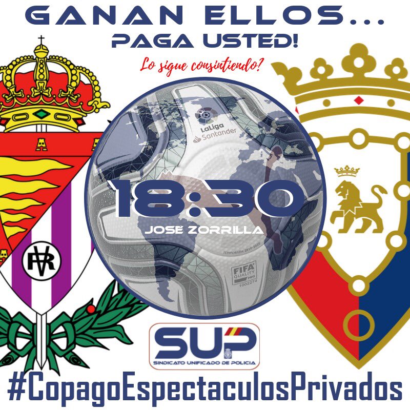 RondaSup's tweet photo. @Sup_Policia @elespanolcom @RadioMARCA @Radioestadio @ElMundoDeportes @manumarlasca @LaLiga @tjcope @mundodeportivo @abc_es @larazon_es ⚽️@Sup_Policia sigue demandando #CopagoEspectaculosPrivados y tener mejores medios:
✅chalecos antibalas
✅vehículos
✅comisarías
✅tasser
✅mejores medios
✅vestuario
En el
#ValladolidOsasuna pagas la #Seguridad mientras otros se llevan los beneficios
#40AñosConquistandoDerechos https://t.co/DANdUOp4LB
