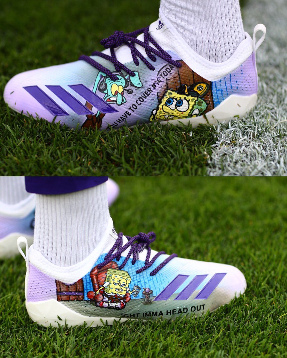 thecheckdown's tweet image. As soon as the defender can read Diggs' cleats... 🤣 
@stefondiggs (via @AndyKenutis)
