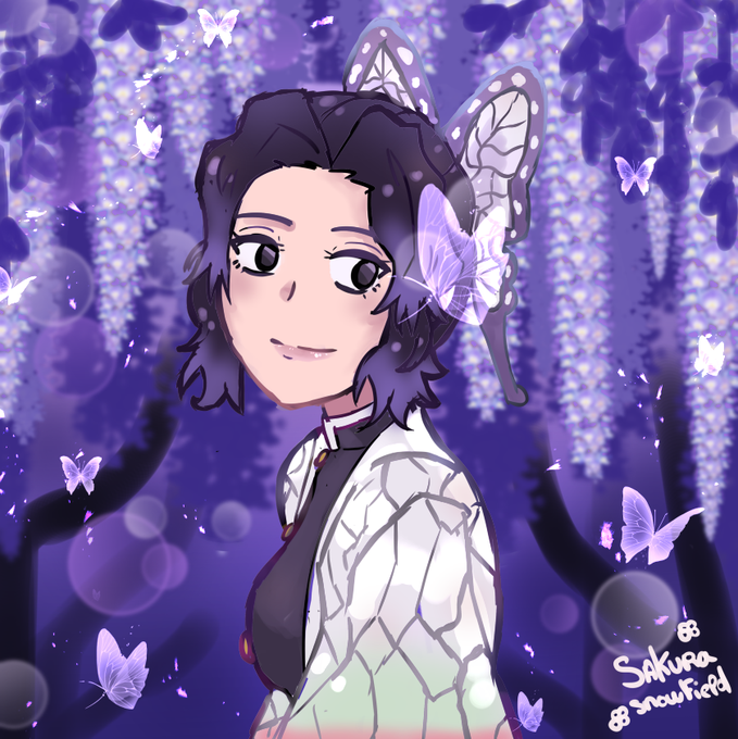 SakuwさんがTwitterに投稿した胡蝶しのぶ(鬼滅の刃)のイラスト。
