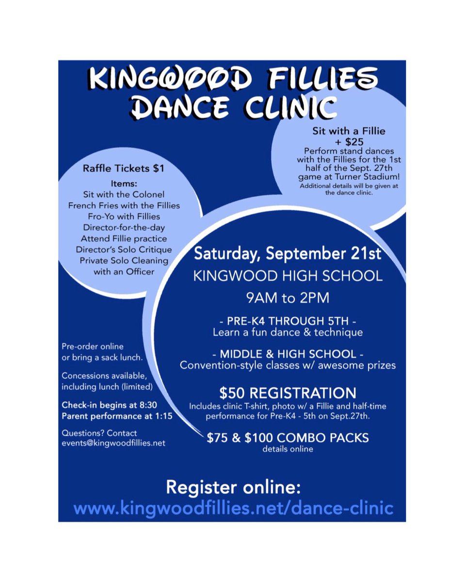 The Kingwood Fillie Dance Clinic is this Saturday!! Tell your friends and family to register now!