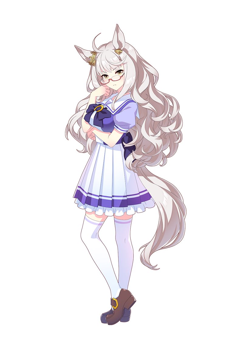 Biwa HayahideA cool, intelligent, and talented horse girl with beautiful silver hair. She analyzes the best way to achieve victory in a race by using calculation and logic. She’s the polar opposite of her younger sister, the uncouth and brusque Narita Brian.