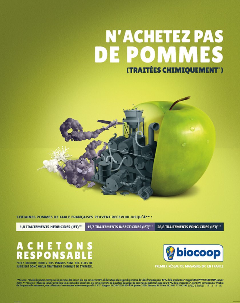 Après des années de campagnes publicitaires « classiques », en 2013, Biocoop a décidé de confier sa communication à la célèbre agence parisienne Fred & Farid. Une campagne va durablement marquer les esprits. Il s’agit de « N’achetez pas » lancée en 2014.