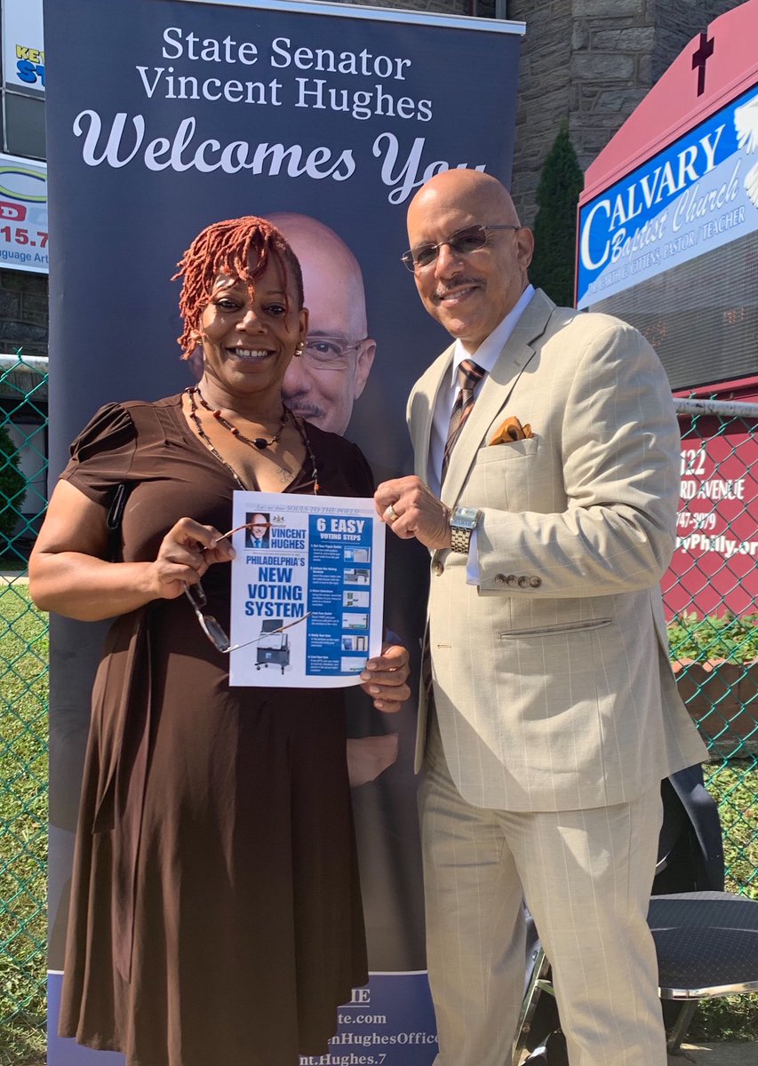 SenatorHughes's tweet photo. #SoulsToThePolls Sun. at @CalvaryPhilly Bapt. Ch. Teaching folks about the new voting machines.  Thanks to Commissioner Lisa Deely @DeeleyforPhilly &amp; the great staff at the Phila. Commissioners Office.  Thanks to Rev. Gittens @DrGarthGGittens for hosting! https://t.co/Lpk6If7S6i https://t.co/4JjnXrRRXQ