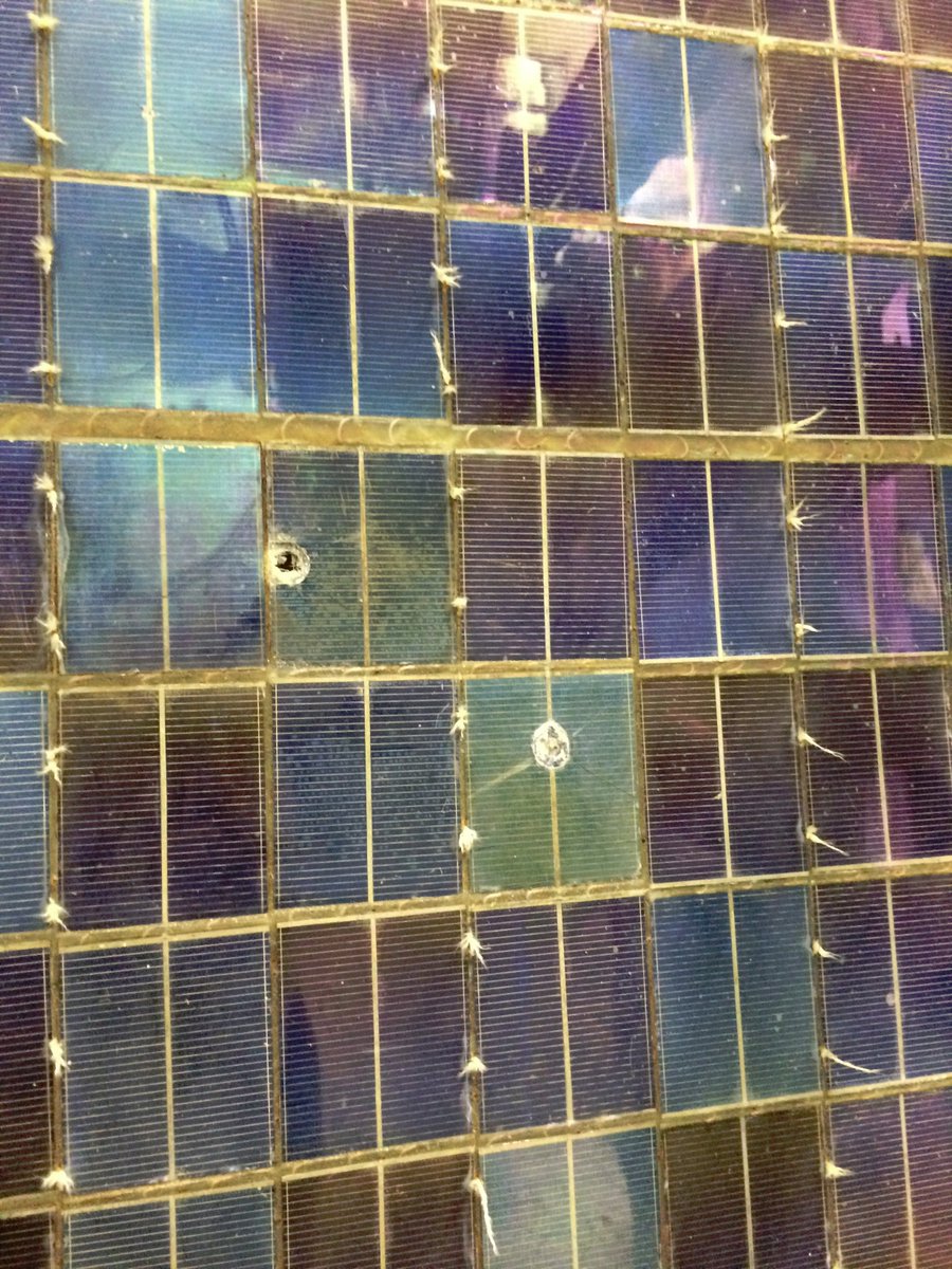 And this is a rare artifact - one of original  #Mir solar panels that was brought back to Earth with one of the last visiting Shuttles before the station was deorbited. You can see the traces of micrometeorite impacts on it.