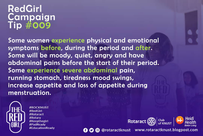 RotaractKNUST's tweet photo. RedGirl Tip 009
When she's moody, don't ask if she's on her period🌚, just do something to make her feel better😉😉
*Get involved! Pad her up!*
#RockKNUST #RedGirl #Rotaract #Rotary #Keepthegirl #Padready #EducationReady #HeidiHealth https://t.co/pRRgoT4xj3