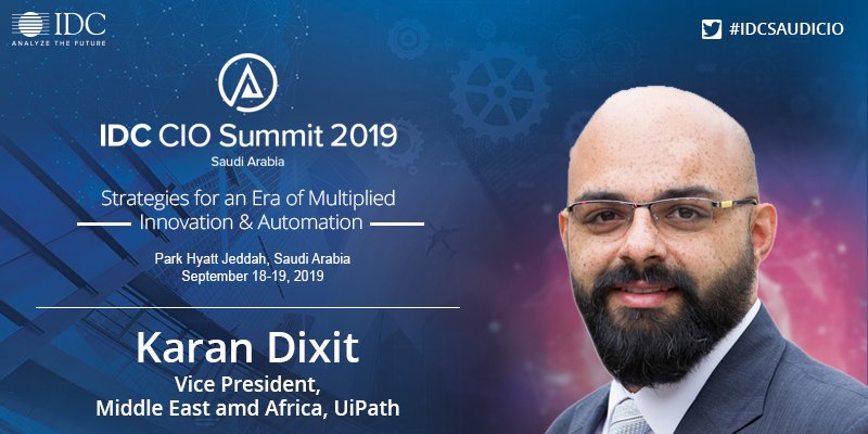dirangel's tweet photo. We are looking forward to meeting you at the IDC CIO Summit 2019 in Jeddah, KSA on the 18th and 19th September. 
UiPath will be presenting on how AI and Intelligent Automation can Accelerate Human Achievement and drive faster outcomes for #DigitalTransformation. #IDCSaudiCIO #RPA https://t.co/6lANZgvHjd