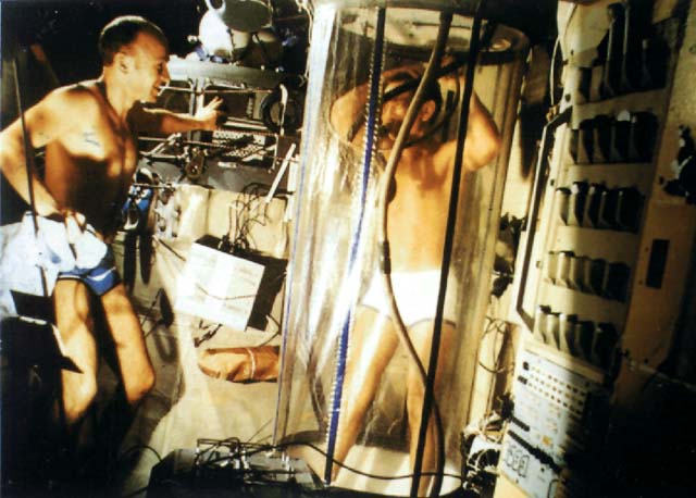 The  #Mir space station was equipped with space shower. It seemed like a good idea on Earth, but in orbit the cosmonauts found it pretty useless - the water was floating around and didn't help to clean the body. So on  #ISS, they use wet wipes and dry shampoo. (photos are not mine)