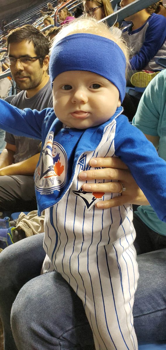 ScottFalshaw's tweet photo. Baby's first @BlueJays game! #bluejays #LetsGoBlueJays #babypinapower #caseycrawley https://t.co/yTRDqIb0Iv
