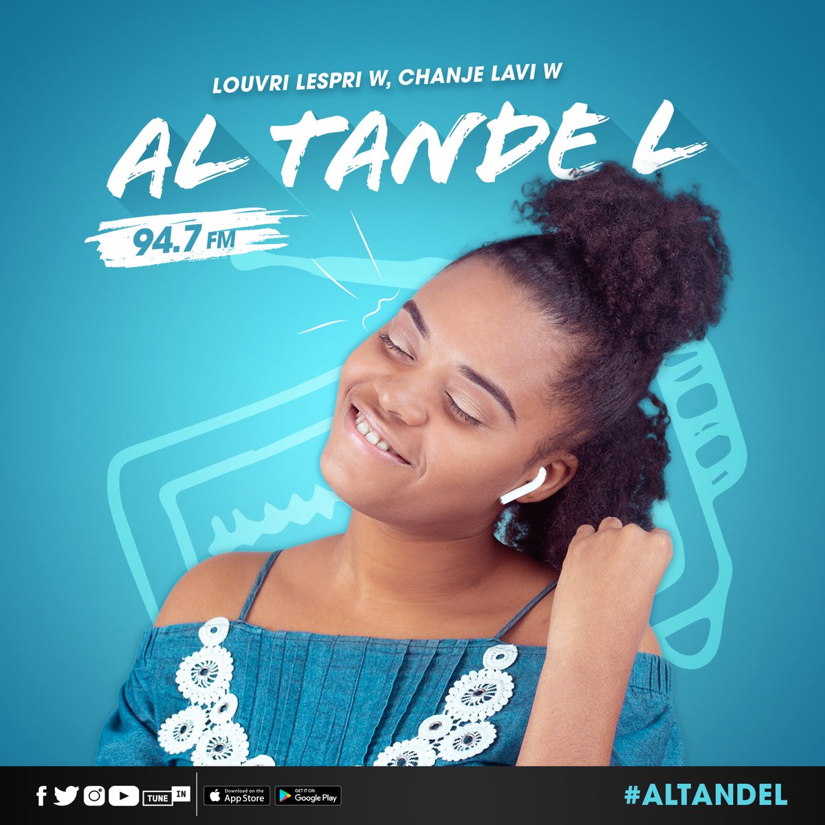 marcalainb's tweet photo. [Retweet] - Kitem raplew tout kote pou al swiv @BanjFm kounyea:
94.7 FM
Facebook: https://t.co/AzMgeufKvR
Twitter: https://t.co/guLcNinuod
Tunein: https://t.co/VlNwKtFMp5
Instagram: https://t.co/HgpEJlv5yx
Youtube: https://t.co/gRttY9K8XN
Louvri Lespri w, Chanje Lavi w #Altandel https://t.co/CPCn54PxLW