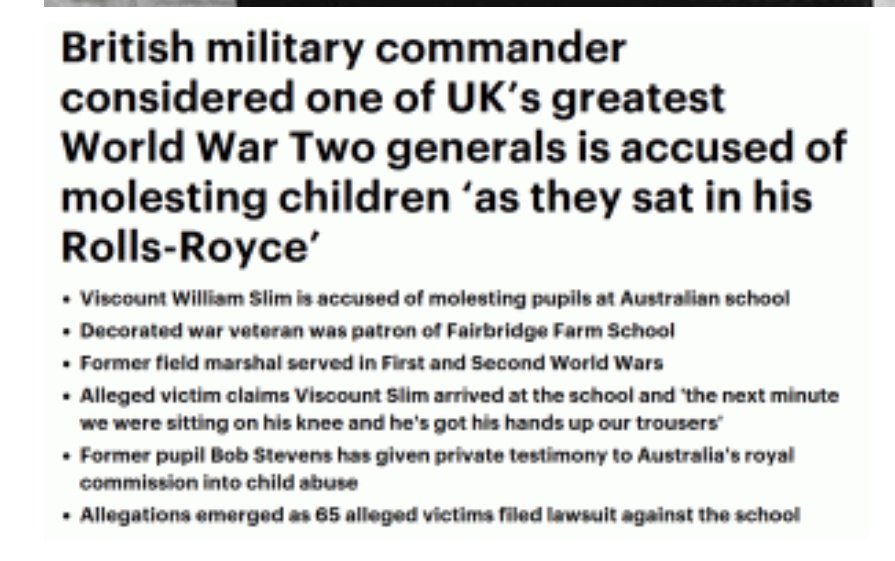So what is it about those great WWII generals that made them perverts? https://www.dailymail.co.uk/news/article-2581264/British-military-commander-considered-one-UKs-greatest-World-War-Two-generals-accused-molesting-children-sat-Rolls-Royce.html https://www.bbc.com/news/amp/uk-39078652