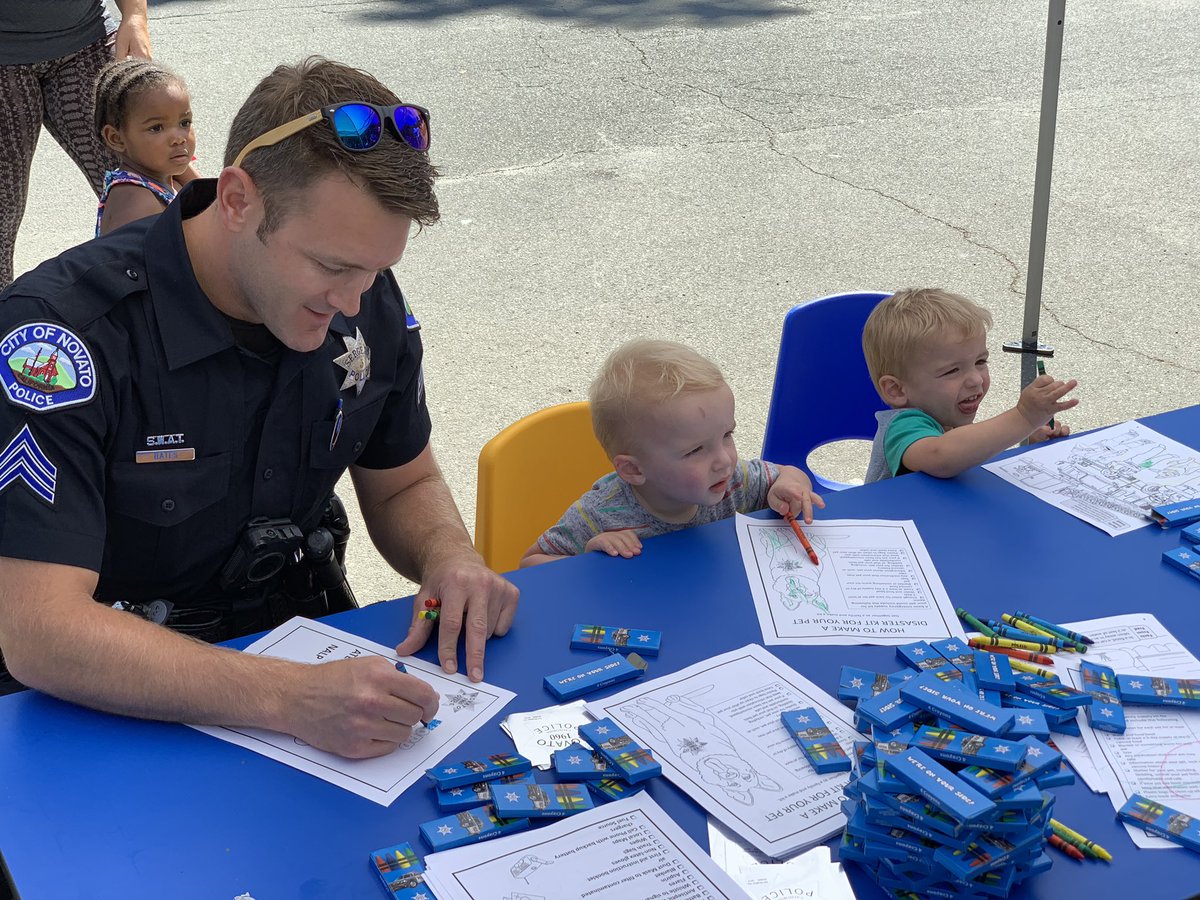 NovatoPolice's tweet photo. Have you met Sgt. Bates and Officer Young? 
#PreparedNotScared #ColorWithACop #SundaysOnSherman @TweetNovato  @NovatoFun https://t.co/Dbxe0NGVN7
