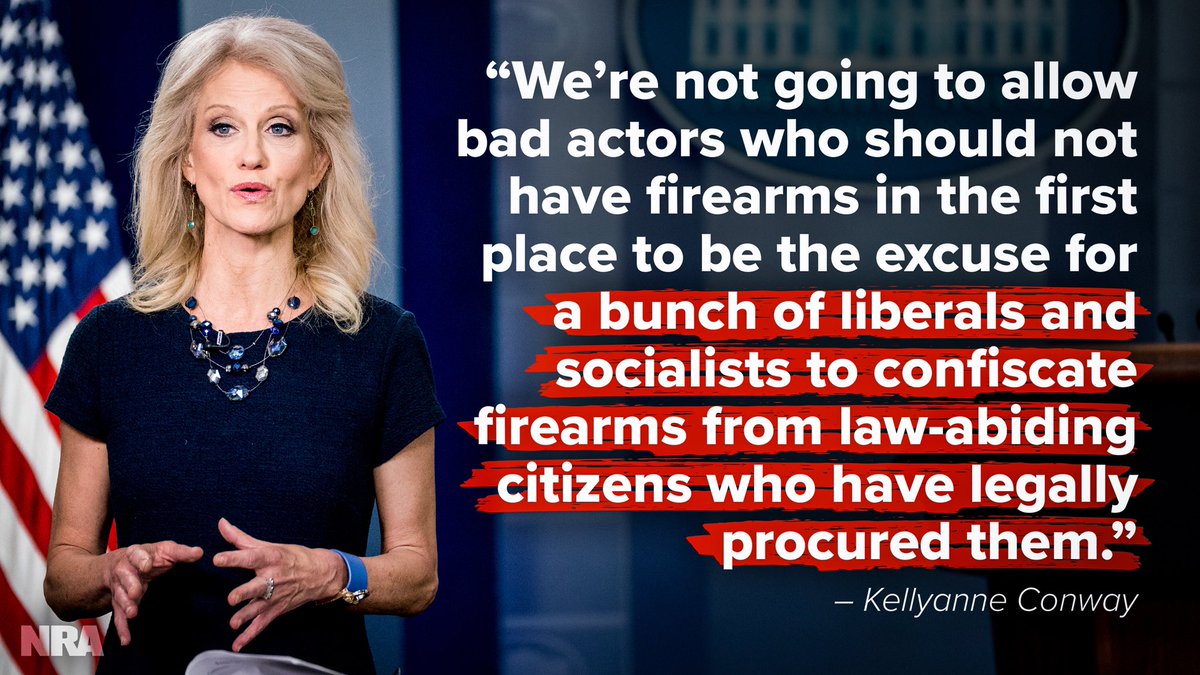 NRA's tweet photo. On Fox News Sunday, @KellyannePolls, senior counselor to President Trump, defended America's law-abiding gun owners and the Second Amendment. #2A 👏🏼👏🏼👏🏼 https://t.co/BndAfmooF0
