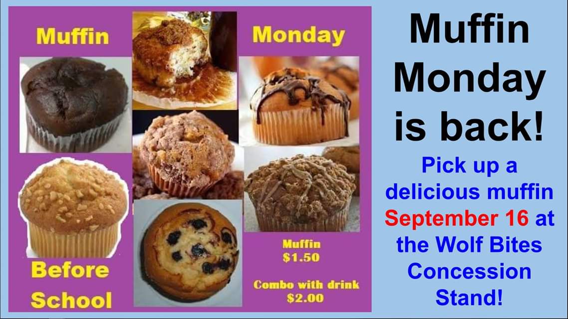 MACSWACK's tweet photo. OE Wolf Parents are ready to serve up delicious muffins tomorrow! Students &amp; staff can purchase a double chocolate, apple crumb, banana nut, blueberry, pumpkin streusel or cinnamon bread at the Commons concession stand. Opens at 6:40 AM! Make Monday the best day of the week! https://t.co/JAcvEcTHpt