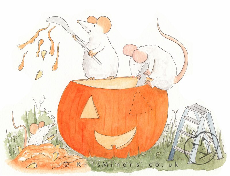 Krisminers's tweet photo. Halloween is coming! #halloweenart #halloweenillustration #mice #krisminers #greetingscard #pumpkincarving https://t.co/cPswLeCM5N