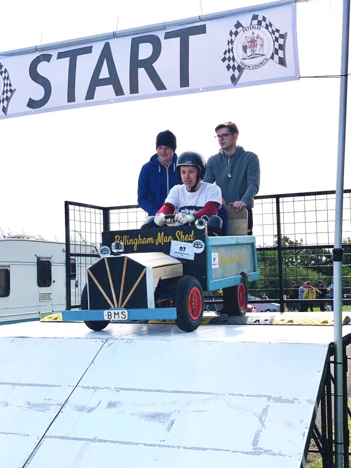 InvolveTees's tweet image. One half of our bogey team with some action shots. #teamwork #mensshed #intergenerational. Let’s hope we get a photo tomorrow with the builders our top pit team....Les, Bob and Kevin who created the bogey.  Peterlee Soapbox Bogey Derby