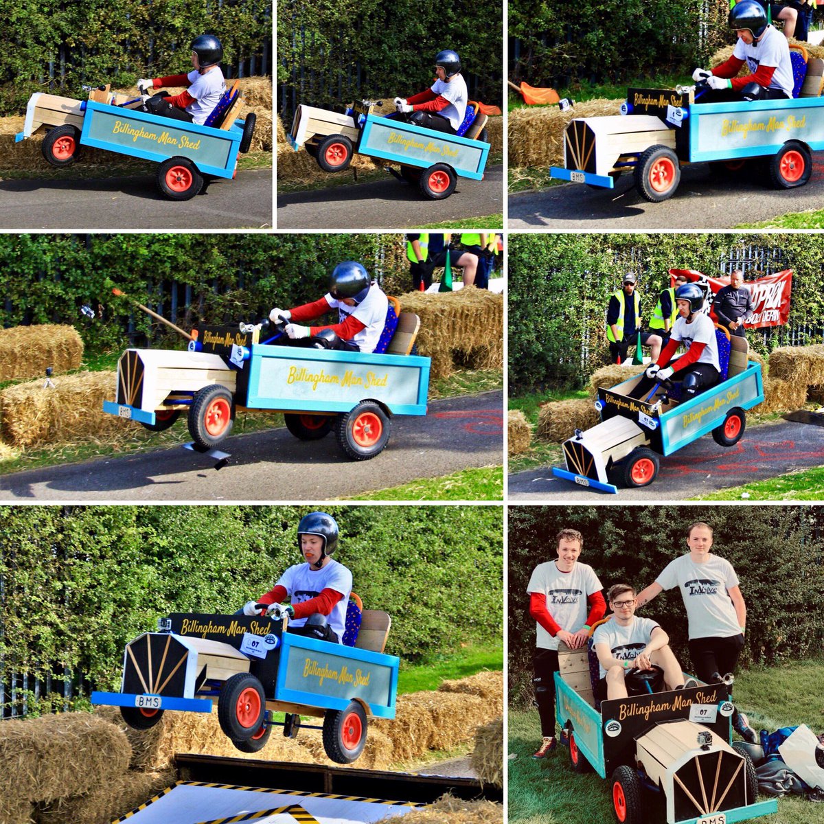 InvolveTees's tweet image. One half of our bogey team with some action shots. #teamwork #mensshed #intergenerational. Let’s hope we get a photo tomorrow with the builders our top pit team....Les, Bob and Kevin who created the bogey.  Peterlee Soapbox Bogey Derby